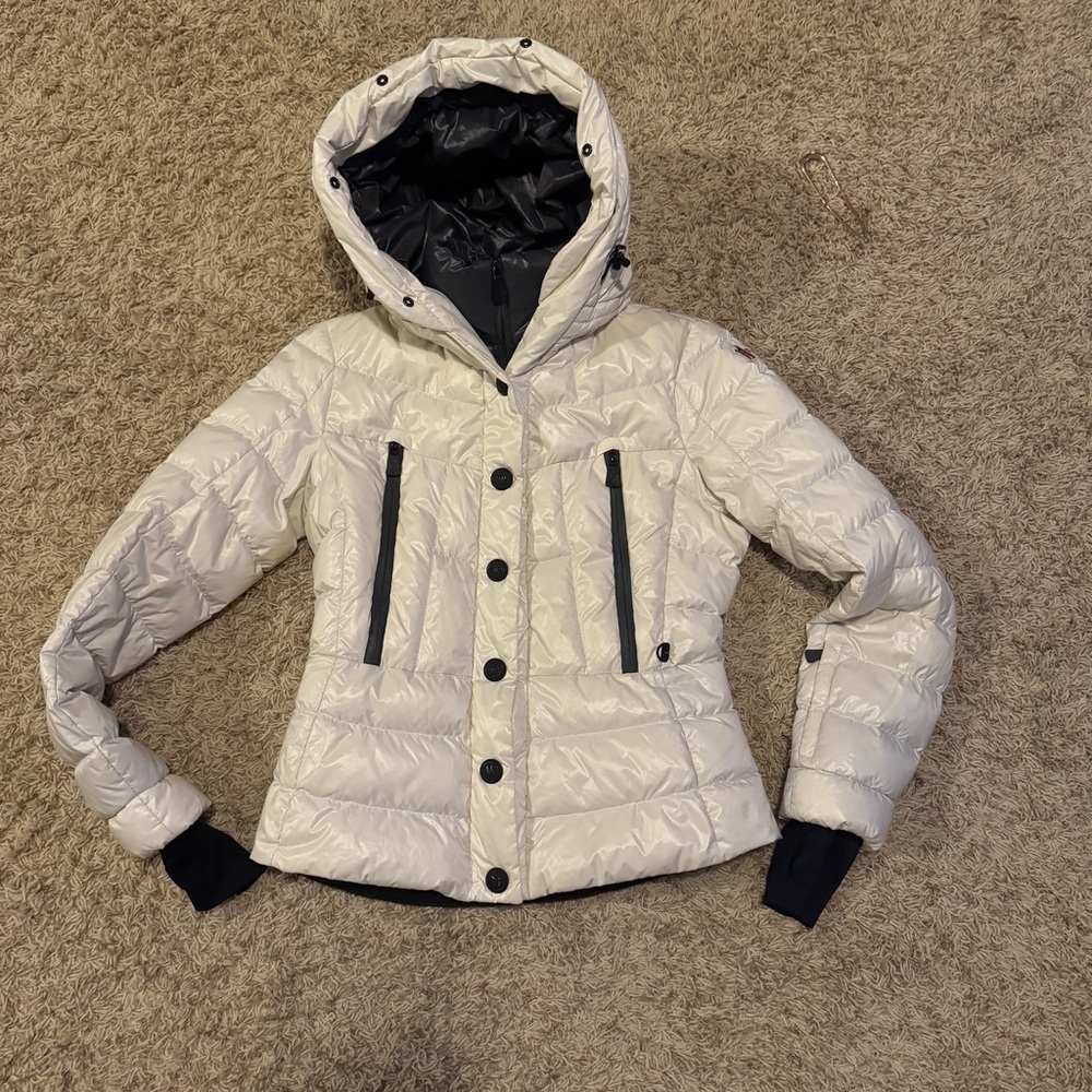 Moncler Women's White Puffer Jacket with Black Trim